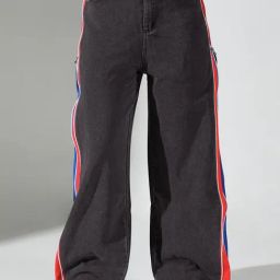 Showoff Black Relaxed Fit Striped Jeans-image-70