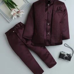 Fourfolds Boys Wine Regular Fit Blazer & Trousers Set-picture-11