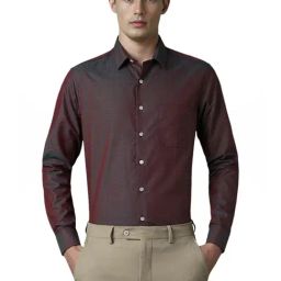 Louis Philippe Maroon Cotton Slim Fit Printed Shirt-image-94