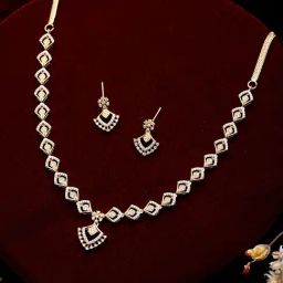 Saraf RS Jewellery Gold Toned AD Studded Geometric Shaped Delicate Jewellery Set-41