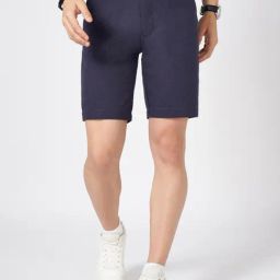 Byford By Pantaloons Navy Cotton Slim Fit Texture Shorts-picture-20