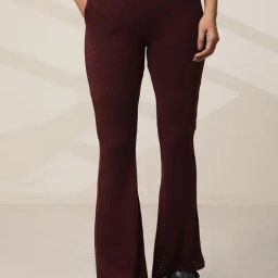 Elleven from Aurelia Maroon Textured Pattern Bootcut Trousers-image-45