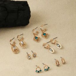 Accessorize London Blue Gem Stud and Hoop Earrings - Set of 6-image-36