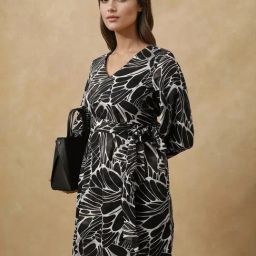 RAREISM Black Cotton Printed Long Sleeves Dress-image-55