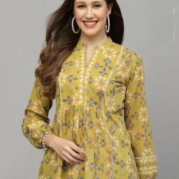 QOMN Mustard Cotton Printed Top-picture-14