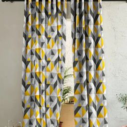 SPACES DRAPE STORY Elegent Yellow & Grey Polyester 8 FT Door Curtain - Set of 2-image-3
