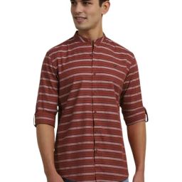 Allen Solly Brown Cotton Regular Fit Striped Shirt-image-93