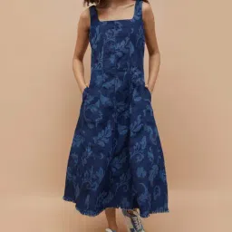 Colour Me By Melange Blue Cotton Regular Fit Printed Dress-picture-11