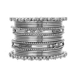 Peora Antique Oxidised Silver Plated Traditional Bangle -Set of 18-image-5