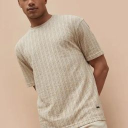 Forca By Lifestyle Beige Regular Fit Texture T-Shirt-image-10