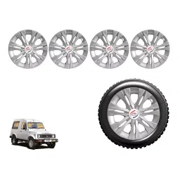 Auto Pearl InSLV22_R Press Type Car Wheel Cover with Retention Ring 381 mm(15 Inch) Glossy Silver for Maruti Gypsy (Set of 4)-image-67