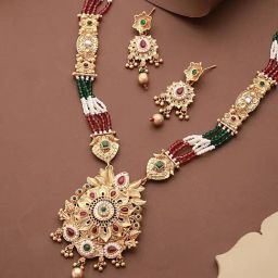 Saraf RS Jewellery Gold Plated Fusion Stone Studded Long Maala Bridal Jewellery Set-image-18