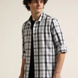 Bushirt White 100% Cotton Checked Shirt-image-13