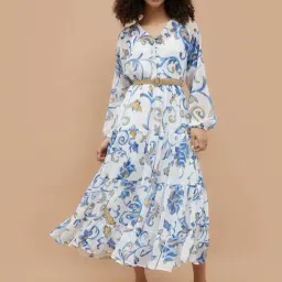 Colour Me By Melange White Regular Fit Printed Dress With Inner-picture-13