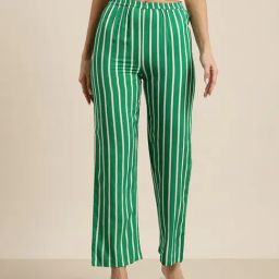 Qurvii Green Striped Trousers-image-41