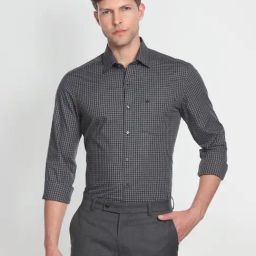 Arrow Grey Cotton Slim Fit Checks Shirt-image-62