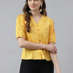 Latin Quarters Yellow Printed Peplum Top-picture-21