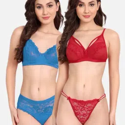 FIMS: Fashion is my Style Red & Blue Lace Work Lingerie Set - Pack Of 2-image-92