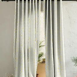 SPACES DRAPE STORY Elegent Grey & Yellow Polyester 8 FT Door Curtain - Set of 2-92
