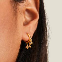 Accessorize London Real Gold-Plated Station Hoop Drop Earrings-image-7