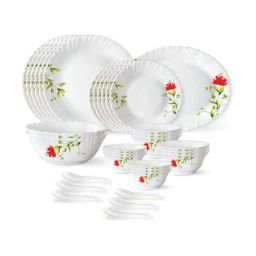 Larah by Borosil White Fluted OrientalOpalware 33 Piece Dinner Set-image-5