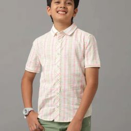 Under Fourteen Only Kids Neon Green Cotton Chequered Shirt-image-79