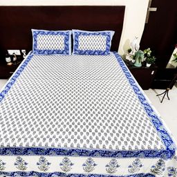 Marika Blue & White Floral 260 TC King Bedsheet with 2 Pillow Covers-image-73