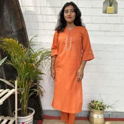 Zuri Orange Embroidered Cotton Kurta-picture-29