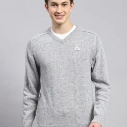 Monte Carlo Grey Wool Blend Regular Fit Solid Pullover-7