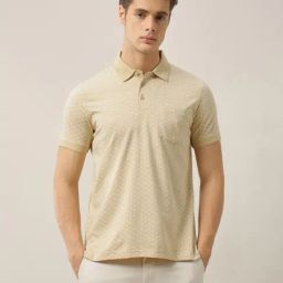 Arrow Beige Cotton Regular Fit Geometric Polo T-Shirt-picture-9