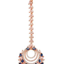 Saraf Rs Jewellery Rose Gold Plated Blue Ad Studded Circular Design Handcrafted Maang Tika-image-75