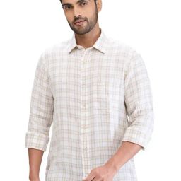Colorplus Beige Linen Tailored Fit Checks Shirt-image-59