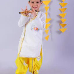Lil Drama Janmashtami White Boys Cotton Kurta and Yellow Dhoti Ethnic Set-picture-7