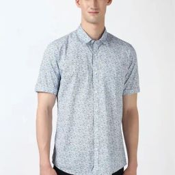 Peter England Blue Cotton Slim Fit Floral Print Shirt-image-93