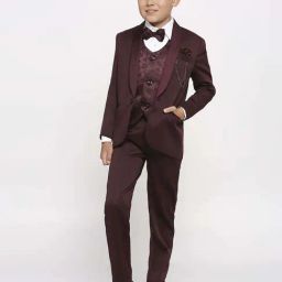 Kids Island Boys Purple & White Jacquard Full Sleeves Suit Set-picture-19
