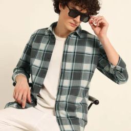 Bushirt Stone Grey 100% Cotton Checked Shirt-image-19