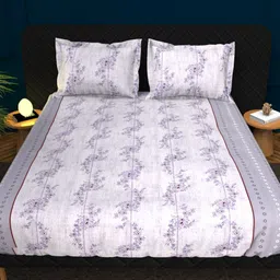THE WHITE MOSS White & Purple Floral Printed Cotton 210 TC King Bedsheet Set 2.75 x 2.75 m-image-50