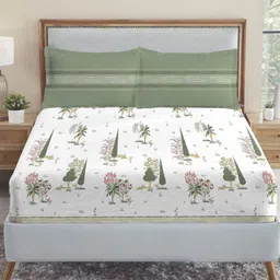 MYTRIDENT Green & White 210 TC King Bedsheet with 2 Pillow Covers-image-95