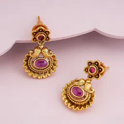 Kushal's Fashion Jewellery Gold-Plated Ethnic Antique Contemporary Drop Earrings-4