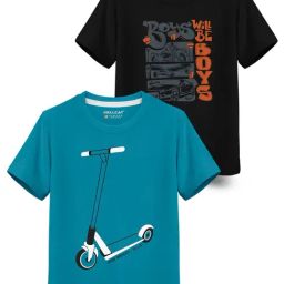 HELLCAT Kids Black & Blue Printed T-Shirt (Pack Of 2)-picture-34