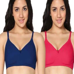 IN CARE Blue & Magenta Cotton T-Shirt Bras - Pack Of 2-image-17