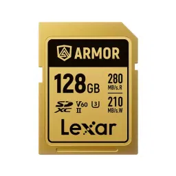 Lexar SDXC Memory Card 128 GB UHS-II Stainless Steel U3 V60 6K UHD Video, Armor GOLD-20