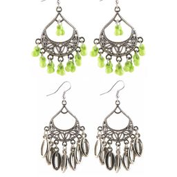 Creative Frogs Set of 2 Silver Plated Green & Silver Toned Beaded Drop Earrings-10