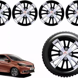 Auto Pearl CSDC22 R13 33.02 cm (13 Inch) PPress Type Wheel Hubcap with Retention Ring Glossy White Black Wheel Cover for Tata Tiago XE Petrol (Set of 4)-image-20