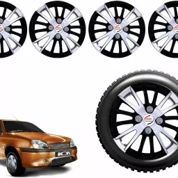 Auto Pearl CSDC16 R13 33.02 cm (13 Inch) PPress Type Wheel Hubcap with Retention Ring Glossy White Black Wheel Cover for ford Ikon (Set of 4)-image-1