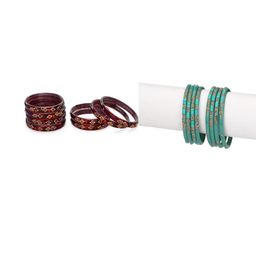 SOMIL Set Of 16 Maroon & Green Glass Artificial Stones & Beads Bangles-picture-46