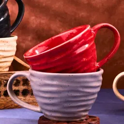 WEAVING HOMES Red & Grey Textured Ceramic Glossy Cups Set of Cups and Mugs image 3