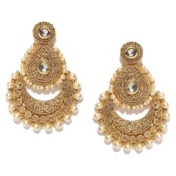 Panash Golden Copper Cutout Chand Bali Earrings-image-39