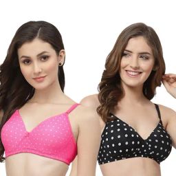 Cukoo Black & Pink Printed Full Coverage Non-Wired Bra - Pack of 2-picture-28