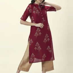 Rangmanch by Pantaloons Maroon Printed Straight Kurta-image-8